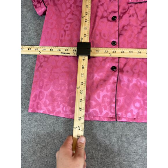 VINTAGE Pajama Top Womens Large Pink Leopard Jacquard Short Sleeve Lounge Shirt - Picture 3 of 6